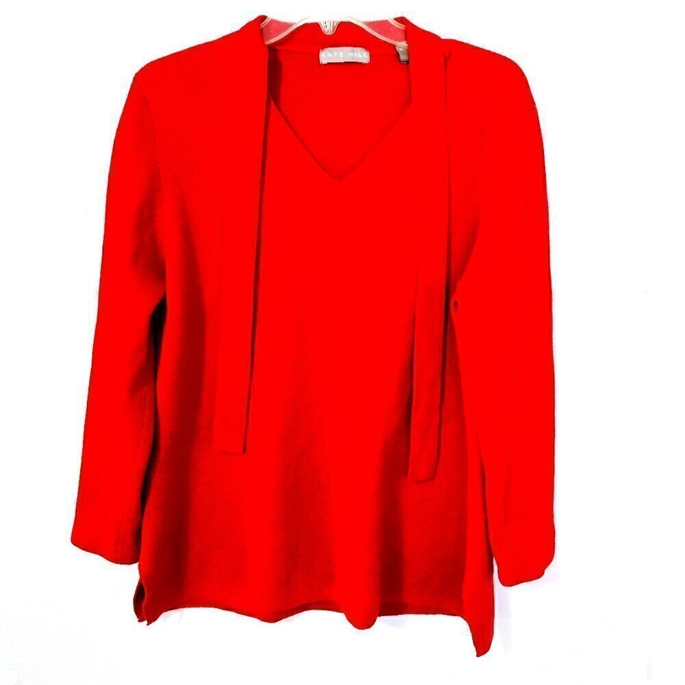 Kate Hill Red Merino Wool/Cotton Blend Festive Sweater  Size XL
